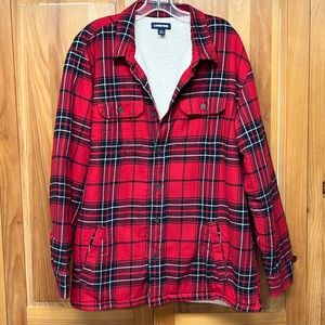 Land's End red plaid sherpa lined flannel shirt